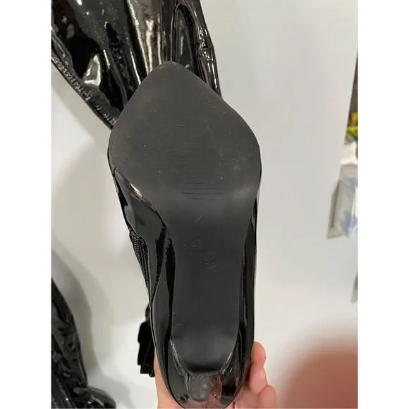 Unbranded Women’s EU 36 US 6 Latex Black Knee High Heeled Boots Stiletto