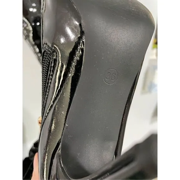 Unbranded Women’s EU 36 US 6 Latex Black Knee High Heeled Boots Stiletto
