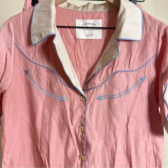 Understated Leather Lucky Stars Sleepwear Pajama SET in Blush Pink Satin Sheen