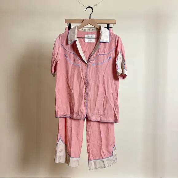 Understated Leather Lucky Stars Sleepwear Pajama SET in Blush Pink Satin Sheen