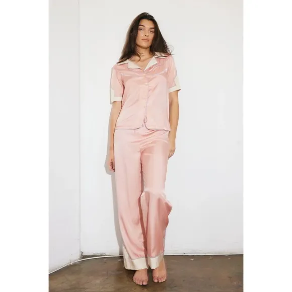 Understated Leather Lucky Stars Sleepwear Pajama SET in Blush Pink Satin Sheen
