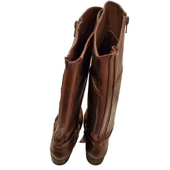 Unisa Riding Boots Womens Size 6M Brown Zip Up Side Buckle Calf