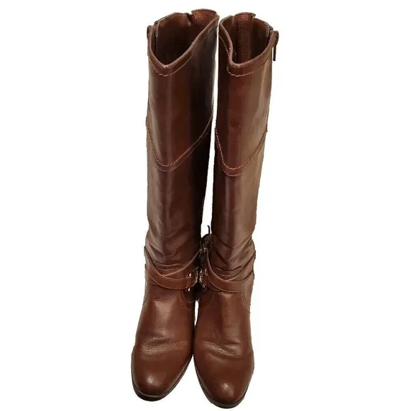 Unisa Riding Boots Womens Size 6M Brown Zip Up Side Buckle Calf
