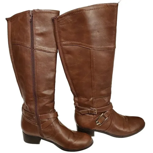 Unisa Riding Boots Womens Size 6M Brown Zip Up Side Buckle Calf