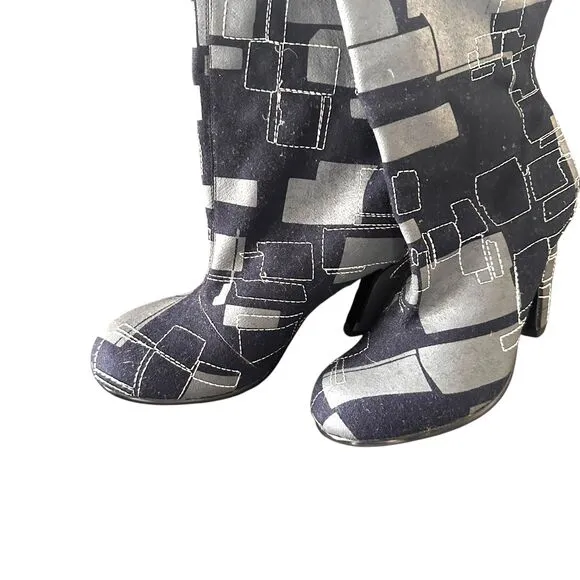 UNITED NUDE Wool Patterned Heeled Boots‎ Navy NWOT Sz 38