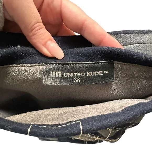 UNITED NUDE Wool Patterned Heeled Boots‎ Navy NWOT Sz 38