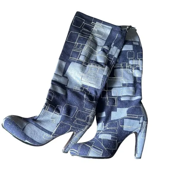 UNITED NUDE Wool Patterned Heeled Boots‎ Navy NWOT Sz 38
