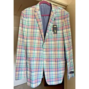 U.S. Polo Assn. Plaid Cotton Sport Coat Pastel Multicolor 44L New with Tags