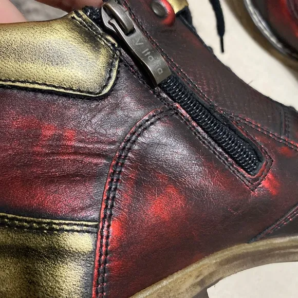 V italia Giovanni Pewter 39 Leather rare 6” boots Women's heeled red gold 8.5