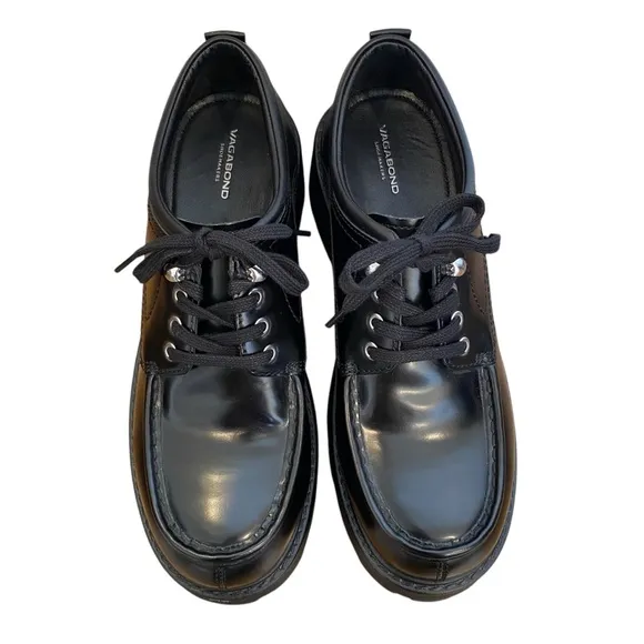 Vagabond Cosmo 2.0 Black Polished Leather Lace Up Loafer