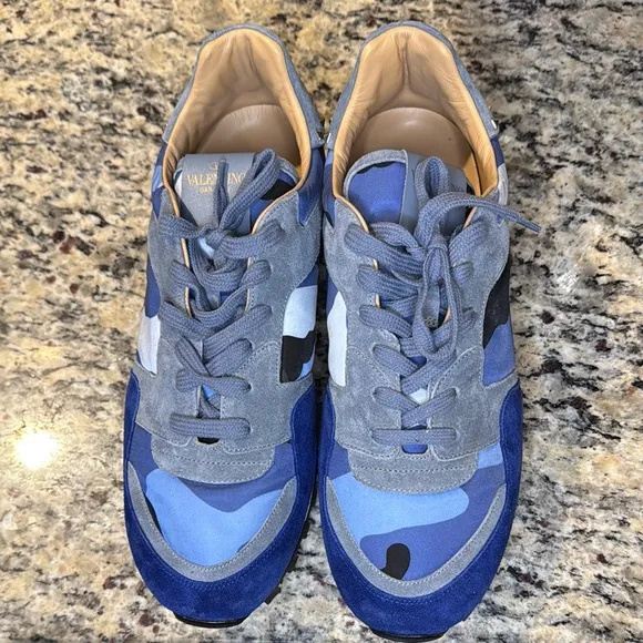 Valentino Blue and Gray Sneakers Retro Athletic Style
