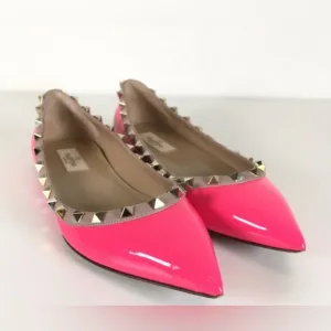 Valentino Fluo Pink Patent Rockstud Flats Size 39