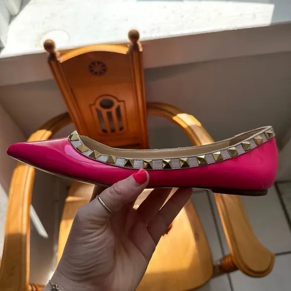 Valentino Fluo Pink Patent Rockstud Flats Size 39