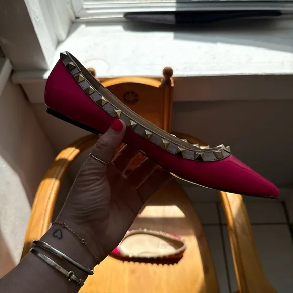 Valentino Fluo Pink Patent Rockstud Flats Size 39