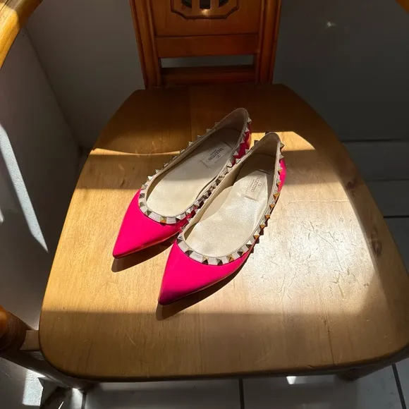 Valentino Fluo Pink Patent Rockstud Flats Size 39