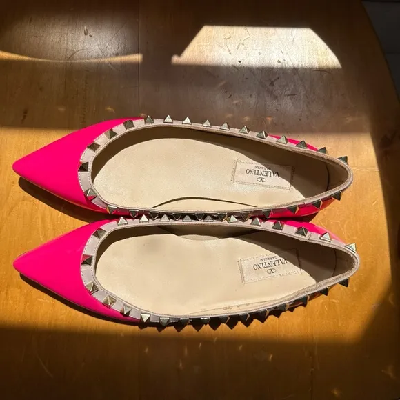 Valentino Fluo Pink Patent Rockstud Flats Size 39