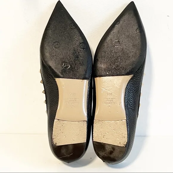 Valentino Rockstud Black Grainy Leather Flat Size 39.5