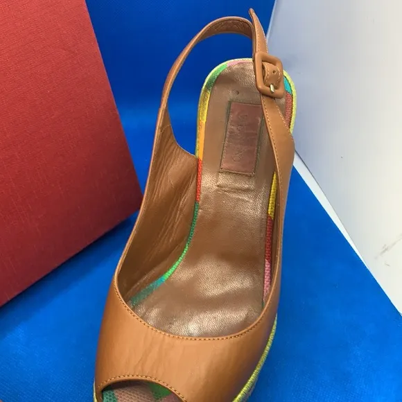 VALENTINOMulticolor Rainbow Leather/Canvas 1973 Espadrille Slingback Wedges 37