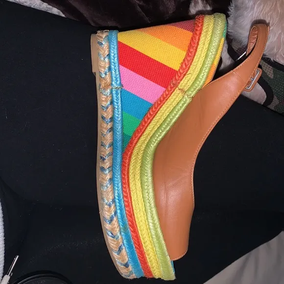 VALENTINOMulticolor Rainbow Leather/Canvas 1973 Espadrille Slingback Wedges 37