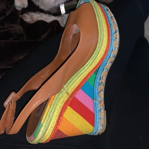 VALENTINOMulticolor Rainbow Leather/Canvas 1973 Espadrille Slingback Wedges 37