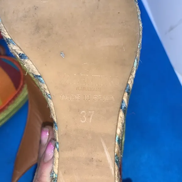VALENTINOMulticolor Rainbow Leather/Canvas 1973 Espadrille Slingback Wedges 37