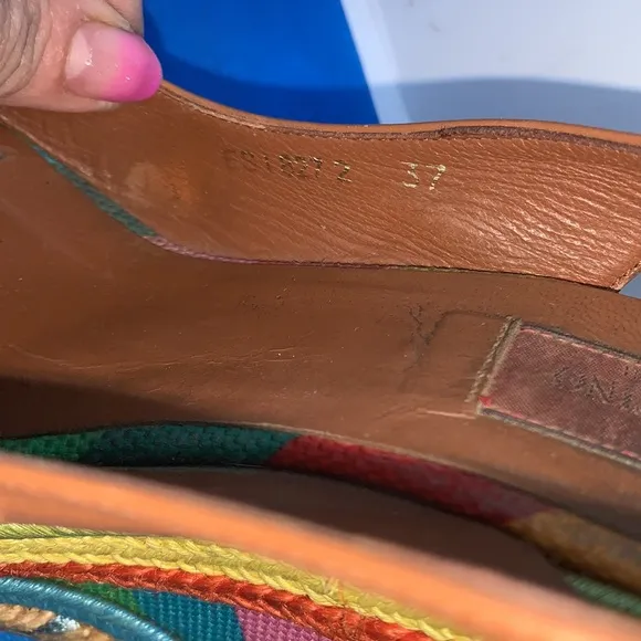 VALENTINOMulticolor Rainbow Leather/Canvas 1973 Espadrille Slingback Wedges 37