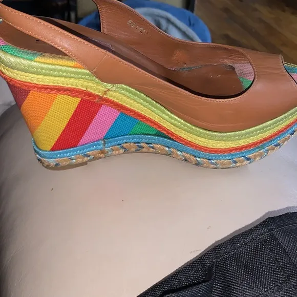 VALENTINOMulticolor Rainbow Leather/Canvas 1973 Espadrille Slingback Wedges 37
