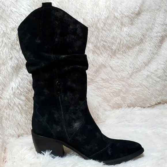 Vaneli Catkin Western Heeled Pull on Slouch Boot Black/Silver Women's Size 9N