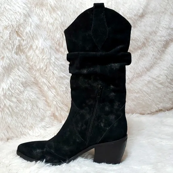 Vaneli Catkin Western Heeled Pull on Slouch Boot Black/Silver Women's Size 9N
