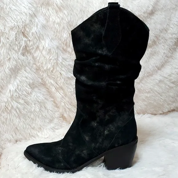 Vaneli Catkin Western Heeled Pull on Slouch Boot Black/Silver Women's Size 9N