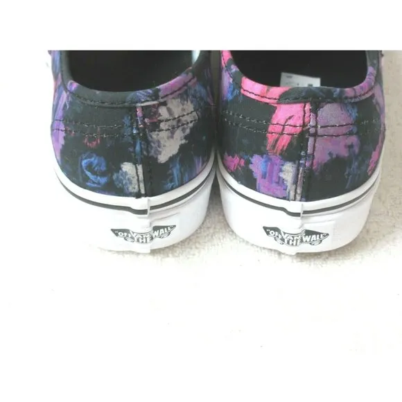Vans Authentic Women's Warped Floral Canvas Skate Shoes Black True White NWT