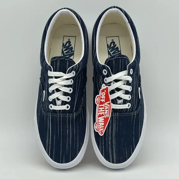 Vans Blue and White Skate Sneakers with Textured Fabric