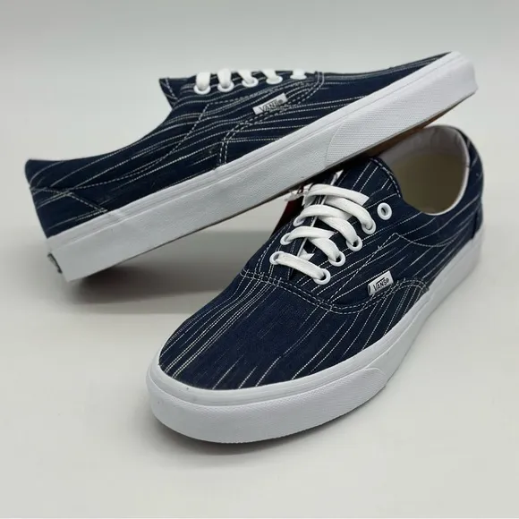 Vans Blue and White Skate Sneakers with Textured Fabric