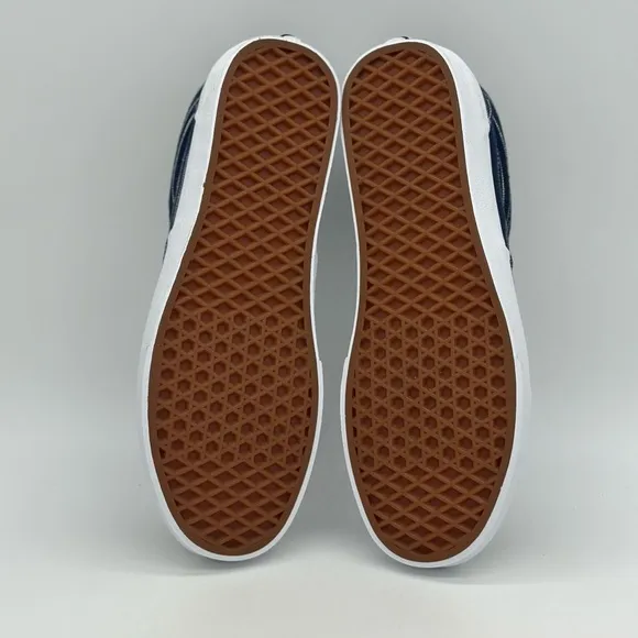 Vans Blue and White Skate Sneakers with Textured Fabric