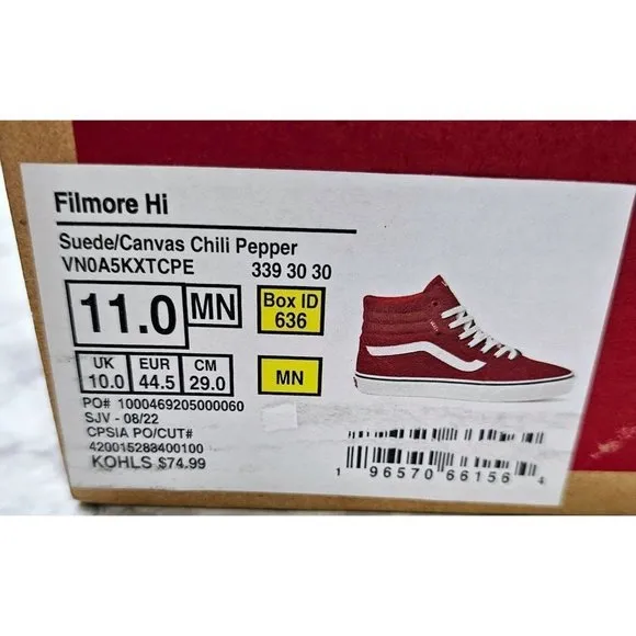 Vans Filmore Hi Suede/Canvas Chili Pepper Men's Shoes Size 11