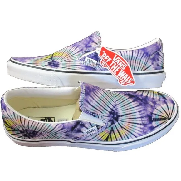 Vans Men's Classic Slip On New Age Purple White Tie Dye Canvas Shoes Sizes NIB