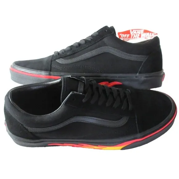 Vans Men's Old Skool Flame Wall All Black Canvas Suede Skate shoes Sizes NIB