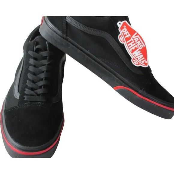 Vans Men's Old Skool Flame Wall All Black Canvas Suede Skate shoes Sizes NIB
