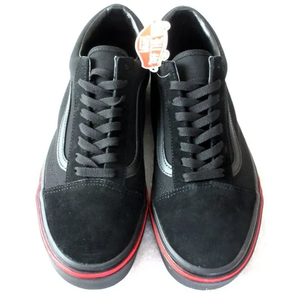 Vans Men's Old Skool Flame Wall All Black Canvas Suede Skate shoes Sizes NIB