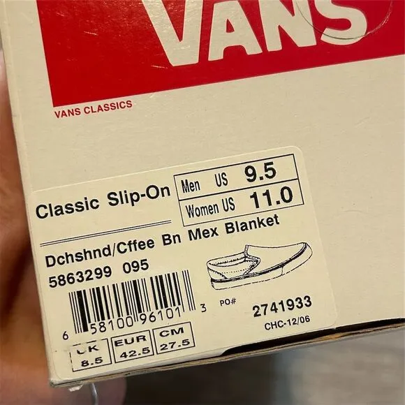Vans Men's Slip-On Shoes Size 9.5 Multicolor Dachshund Mex Blanket