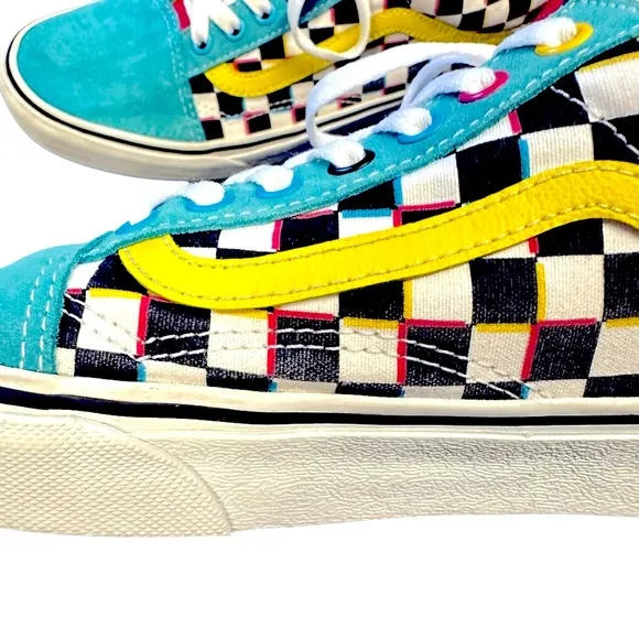 Vans Multicolor Black White Checkered Sneakers Shoes Teal Pink 80s Laceup Men 10