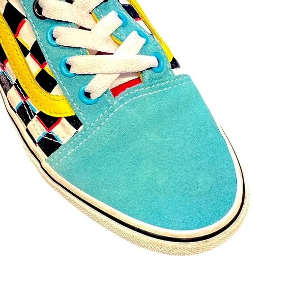 Vans Multicolor Black White Checkered Sneakers Shoes Teal Pink 80s Laceup Men 10