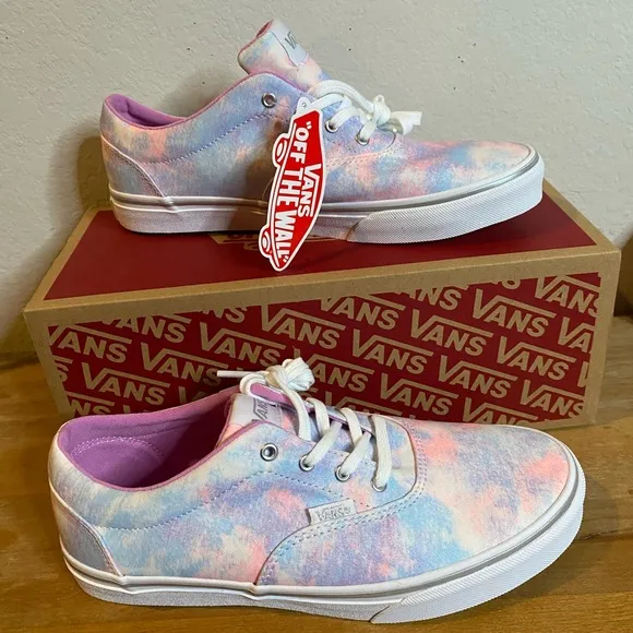 Vans NEW Youth Girl Doheny Pink Glitter Tie Dye White Shoes Big Kids Size 6