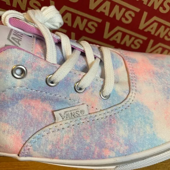 Vans NEW Youth Girl Doheny Pink Glitter Tie Dye White Shoes Big Kids Size 6