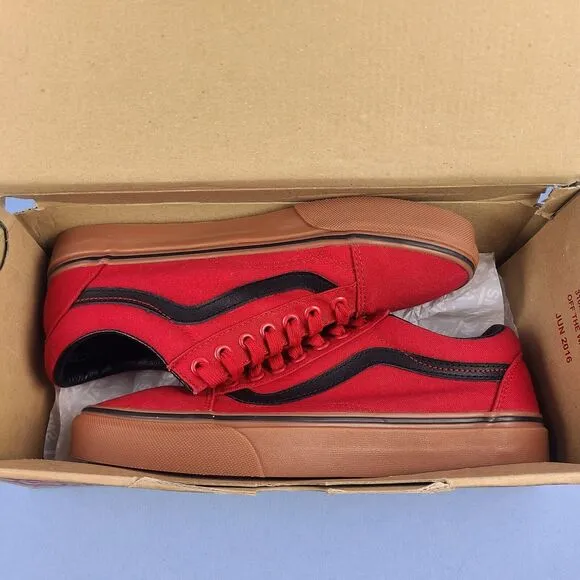 Vans Old Skool Mens Size 6.5 Canvas Skate Shoes Racing Red Gum Black VN0A38G1MLP