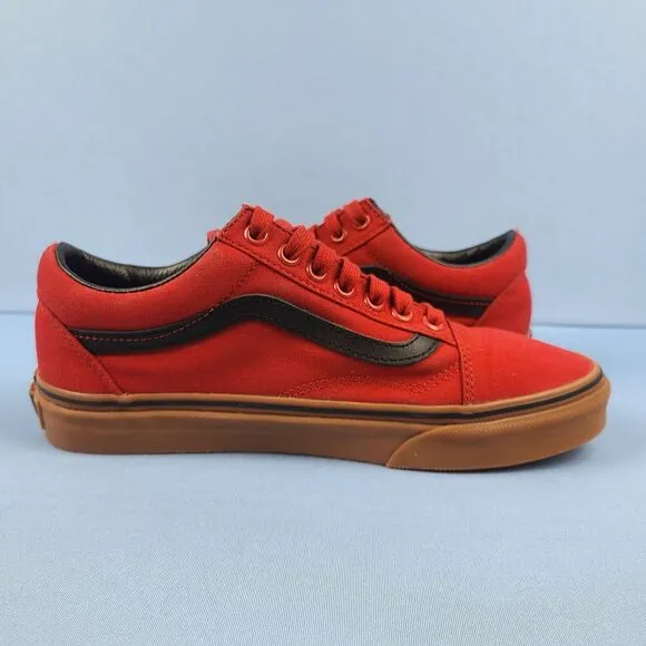 Vans Old Skool Mens Size 6.5 Canvas Skate Shoes Racing Red Gum Black VN0A38G1MLP