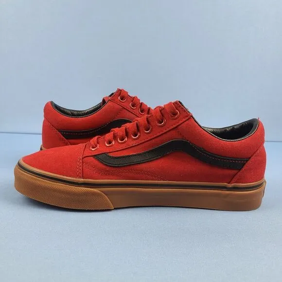 Vans Old Skool Mens Size 6.5 Canvas Skate Shoes Racing Red Gum Black VN0A38G1MLP