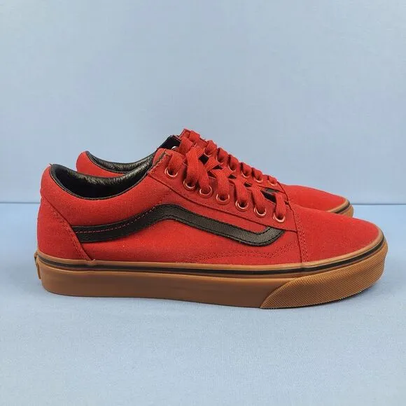 Vans Old Skool Mens Size 6.5 Canvas Skate Shoes Racing Red Gum Black VN0A38G1MLP