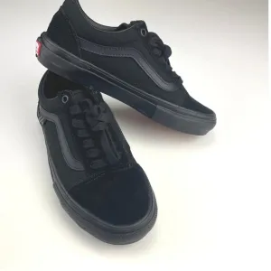 VANS PopCush Old Skool NWOT Triple Black Canvas &amp; Suede Mens (4.5) Skate‎ 500714