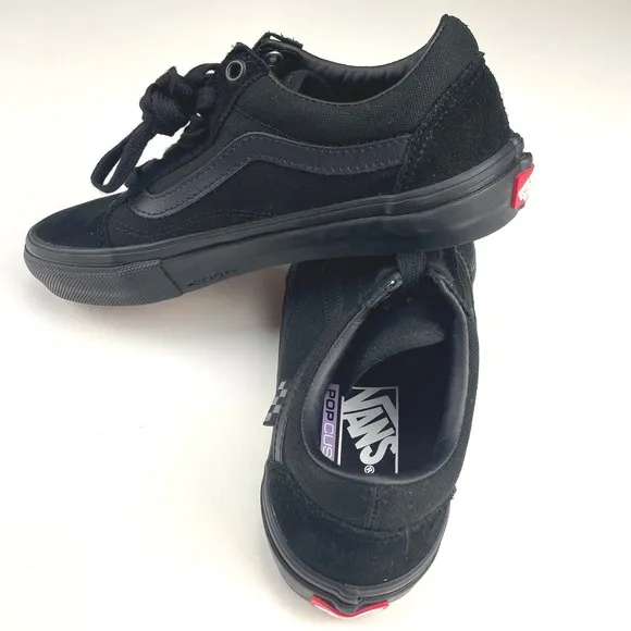 VANS PopCush Old Skool NWOT Triple Black Canvas &amp; Suede Mens (4.5) Skate‎ 500714